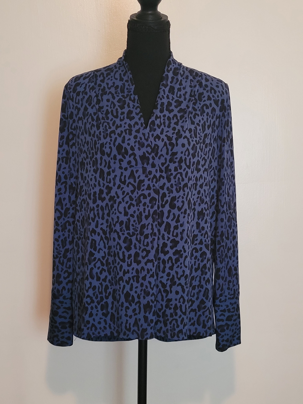Kenneth Cole Blue and Black Leopard Print Top